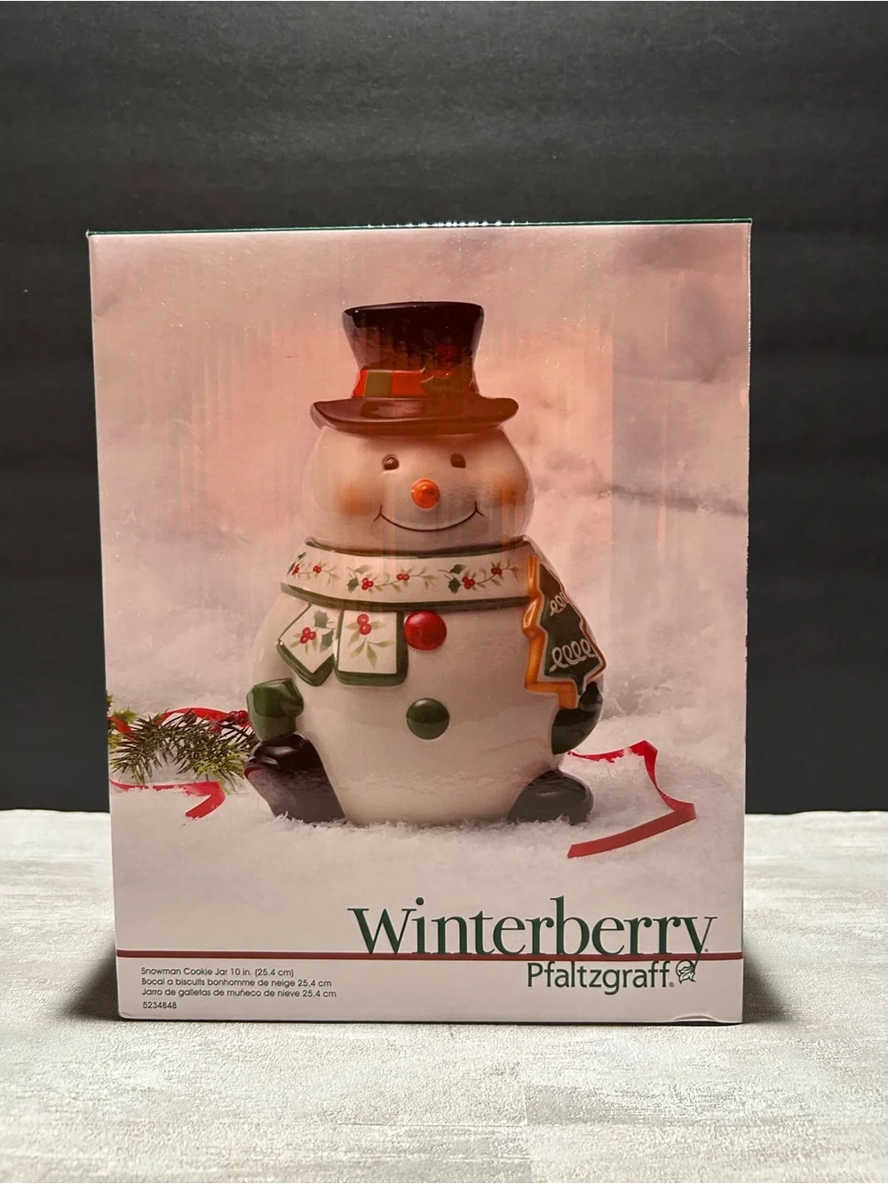 Pfaltzgraff Winterberry Snowman Jar - White with Red, Green & Brown Accents